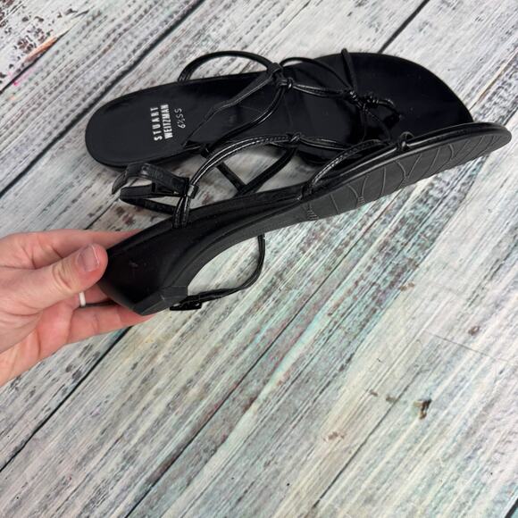 Stuart Weitzman Black Strappy Heeled Sandals Minimalist Square Toe 6.5 - Picture 3 of 4
